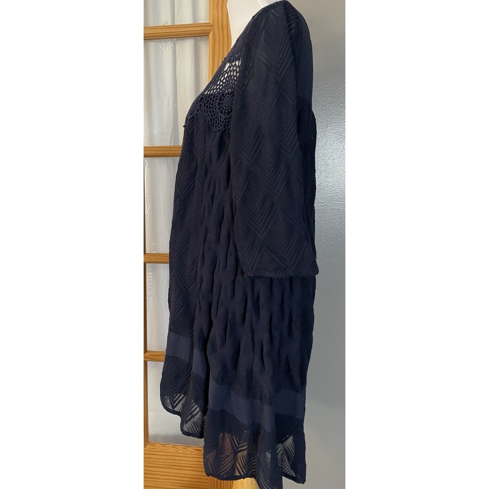 Anthropologie Holding Horses Mini Dress L Textured Floral Embroidery Blue Boho - Picture 2 of 15